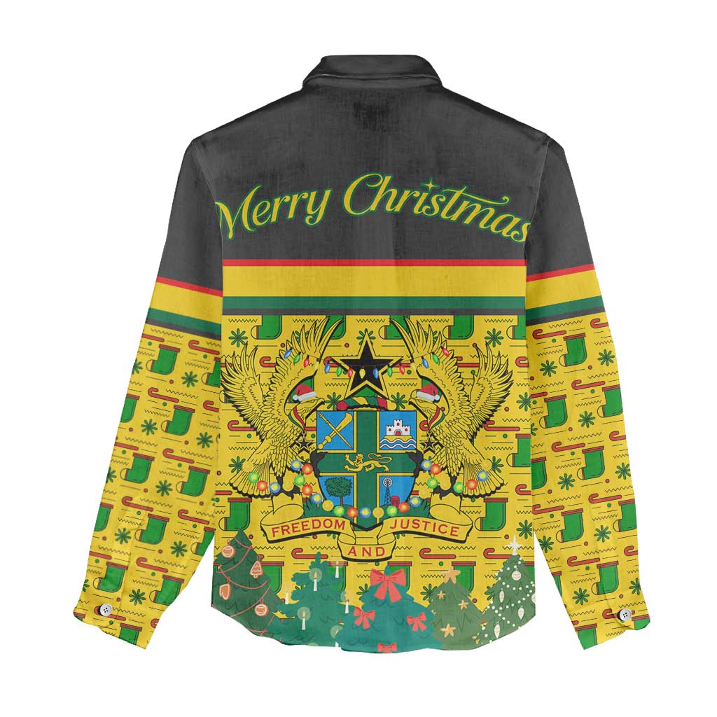Ghana Christmas Women Casual Shirt with Santa Ornament National Coat of Arms and Festive - Wonder Print Shop