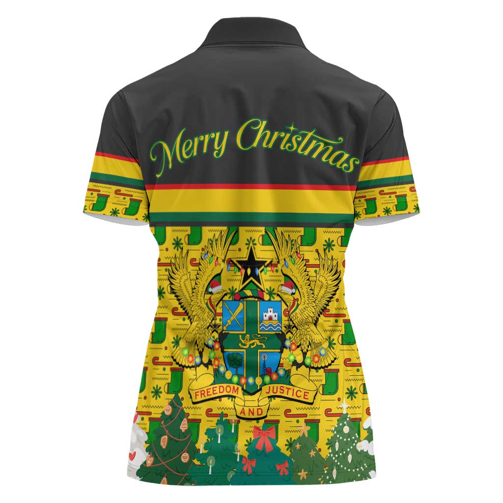 Ghana Christmas Women Polo Shirt with Santa Ornament National Coat of Arms and Festive - Wonder Print Shop
