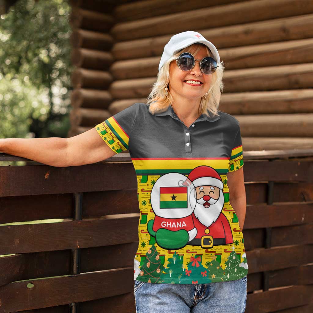 Ghana Christmas Women Polo Shirt with Santa Ornament National Coat of Arms and Festive - Wonder Print Shop