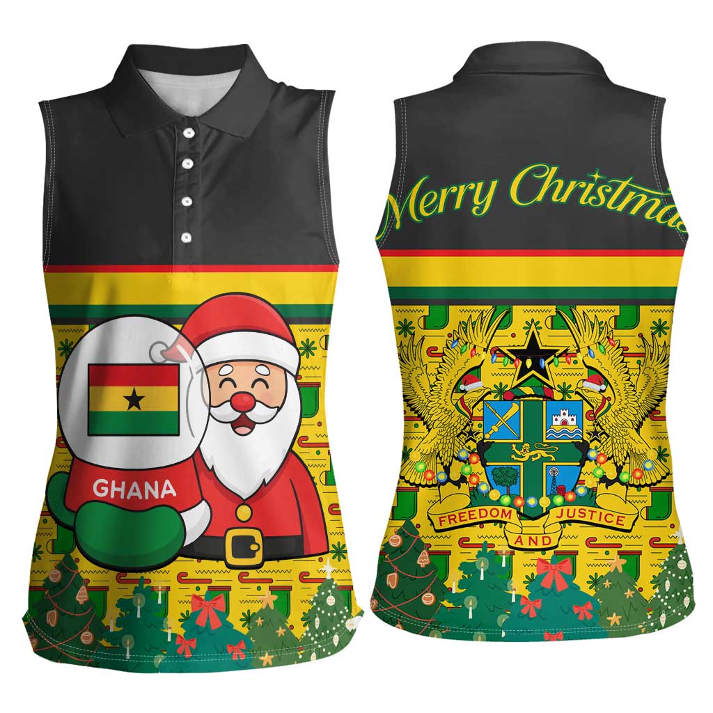Ghana Christmas Women Sleeveless Polo Shirt with Santa Ornament National Coat of Arms and Festive - Wonder Print Shop