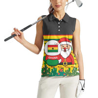 Ghana Christmas Women Sleeveless Polo Shirt with Santa Ornament National Coat of Arms and Festive - Wonder Print Shop