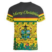 Ghana Christmas Women V-Neck T-Shirt with Santa Ornament National Coat of Arms and Festive - Wonder Print Shop