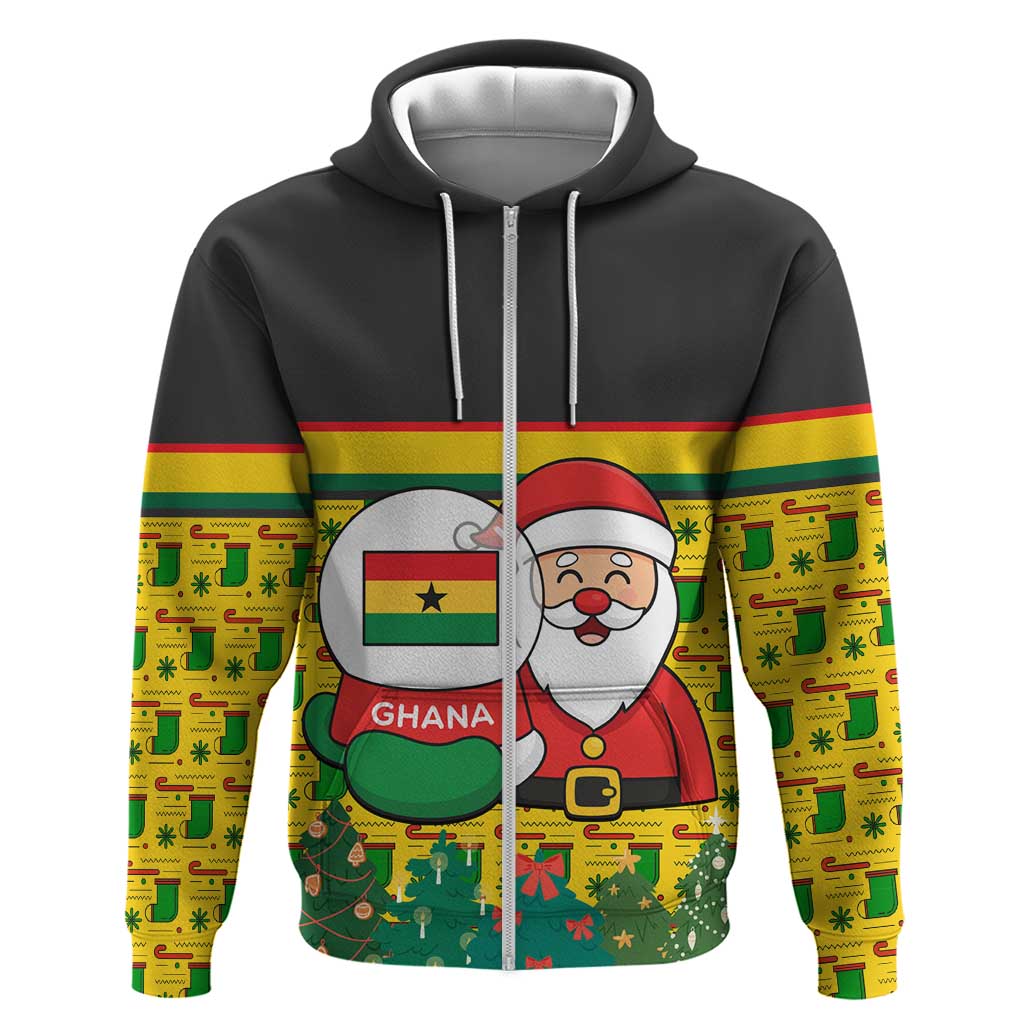 Ghana Christmas Zip Hoodie with Santa Ornament National Coat of Arms and Festive - Wonder Print Shop