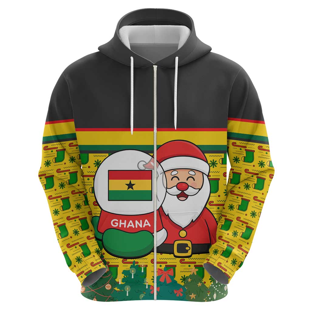 Ghana Christmas Zip Hoodie with Santa Ornament National Coat of Arms and Festive - Wonder Print Shop