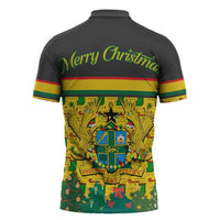 Ghana Christmas Zipper Polo Shirt with Santa Ornament National Coat of Arms and Festive - Wonder Print Shop