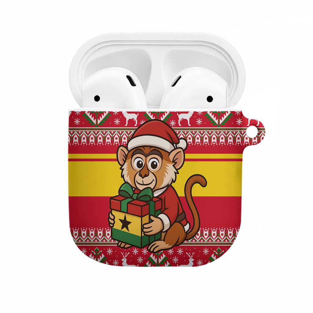 Ghana Christmas AirPods Case with Monkey Holding Gift Ghana Map and Festive - Wonder Print Shop