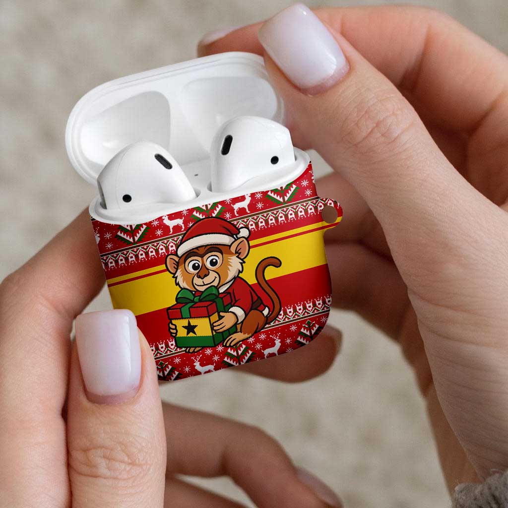 Ghana Christmas AirPods Case with Monkey Holding Gift Ghana Map and Festive - Wonder Print Shop