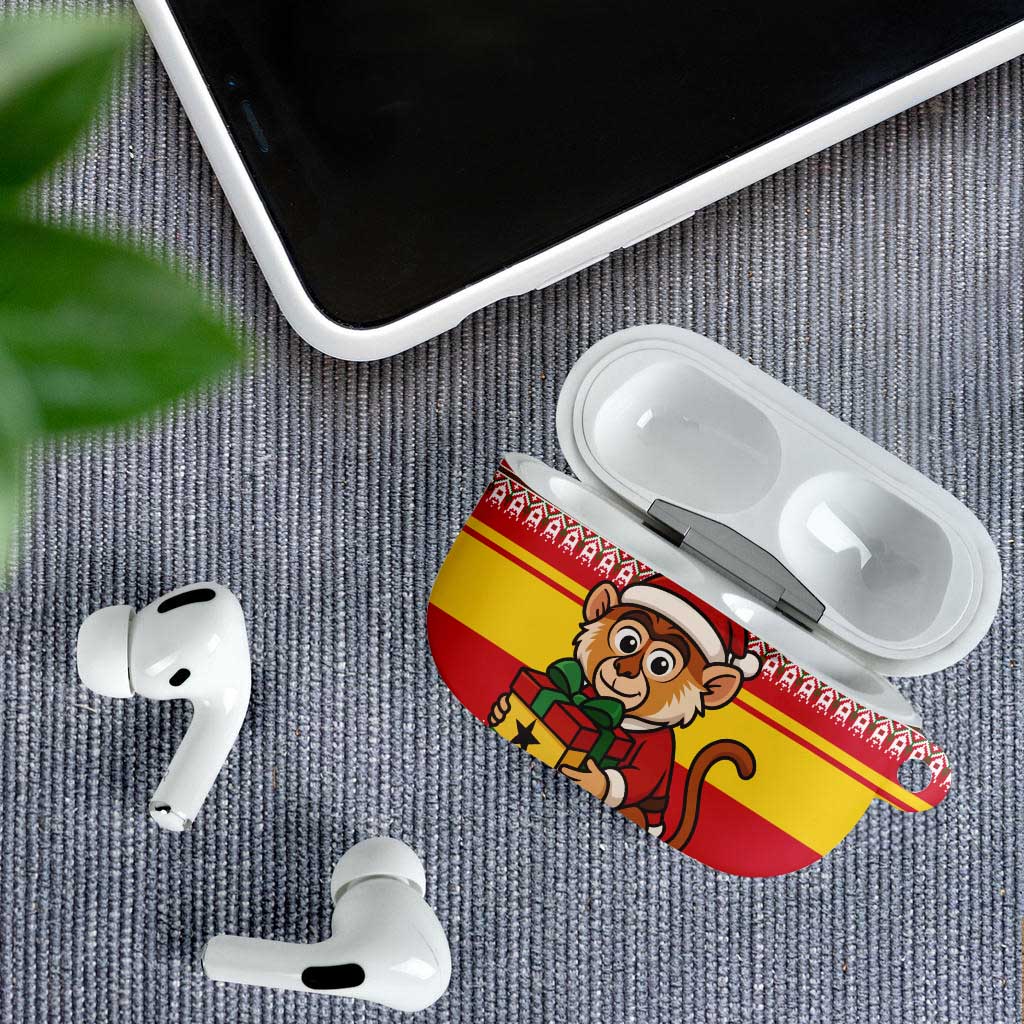 Ghana Christmas AirPods Case with Monkey Holding Gift Ghana Map and Festive - Wonder Print Shop