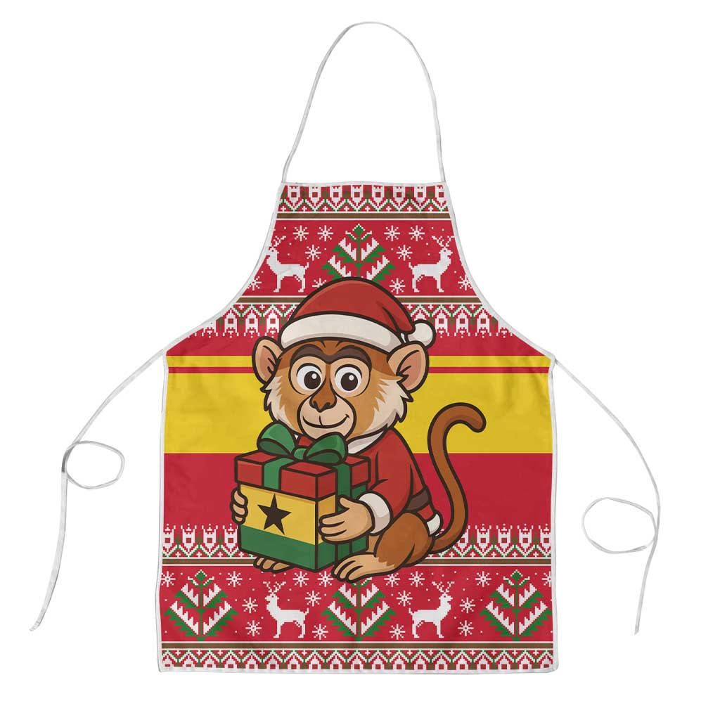 Ghana Christmas Apron with Monkey Holding Gift Ghana Map and Festive - Wonder Print Shop