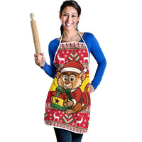 Ghana Christmas Apron with Monkey Holding Gift Ghana Map and Festive - Wonder Print Shop