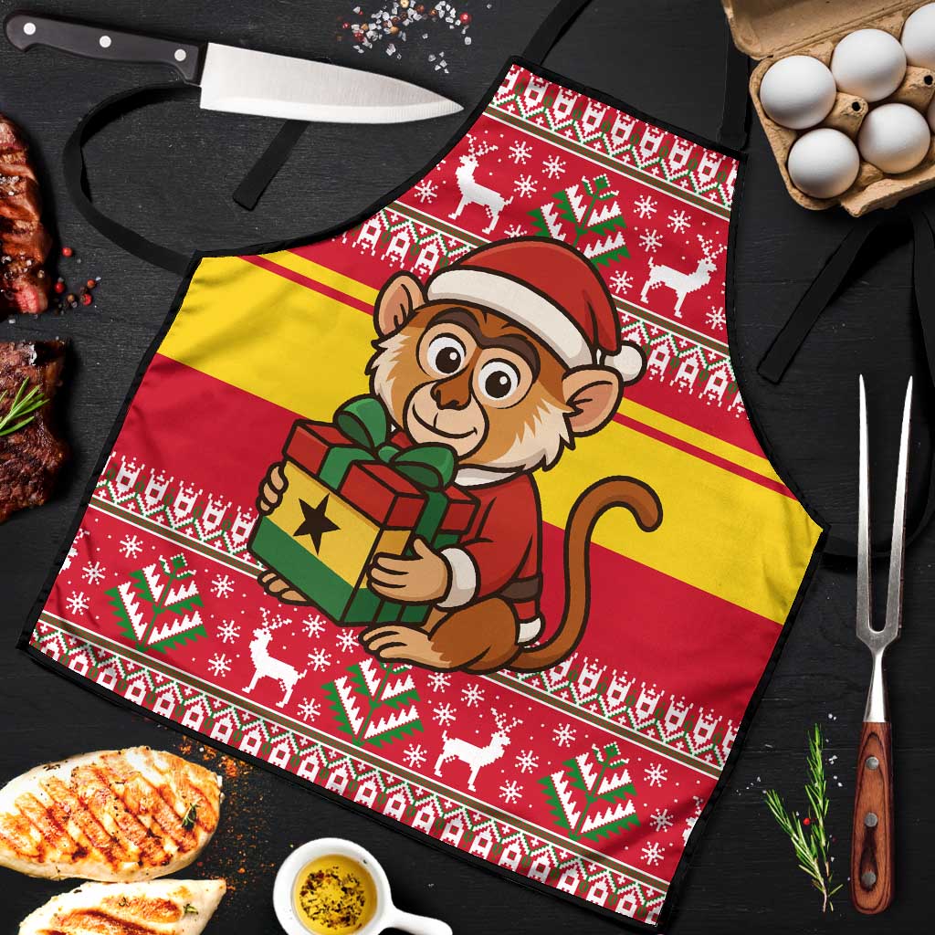 Ghana Christmas Apron with Monkey Holding Gift Ghana Map and Festive - Wonder Print Shop