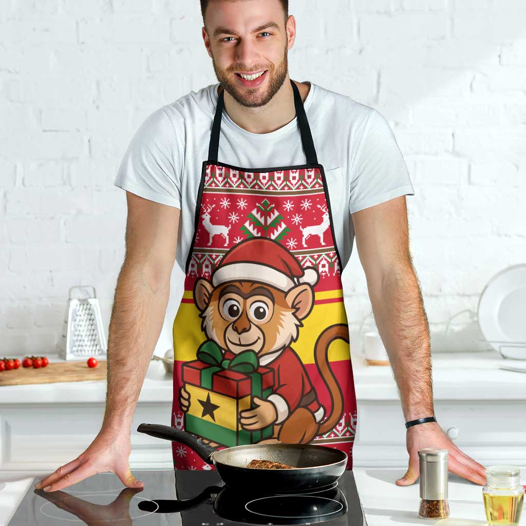 Ghana Christmas Apron with Monkey Holding Gift Ghana Map and Festive - Wonder Print Shop