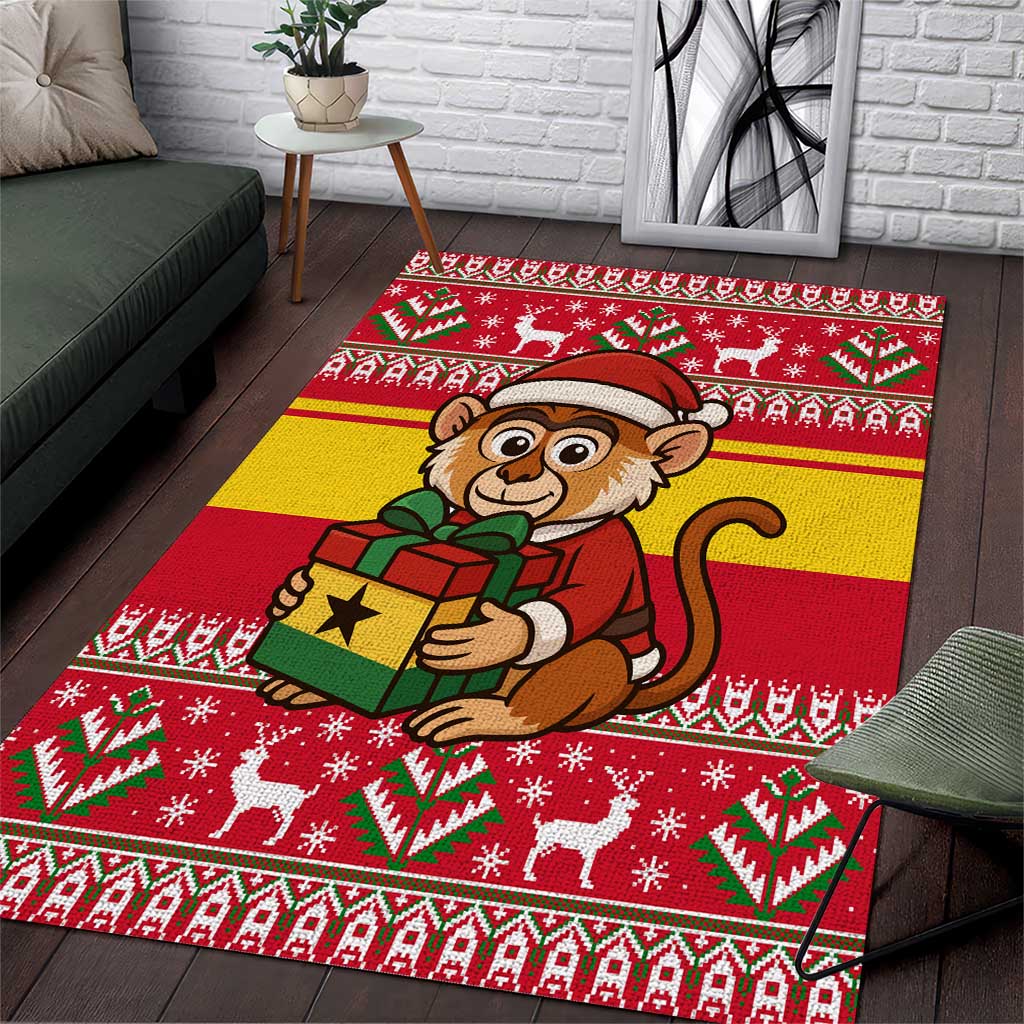 Ghana Christmas Area Rug with Monkey Holding Gift Ghana Map and Festive - Wonder Print Shop