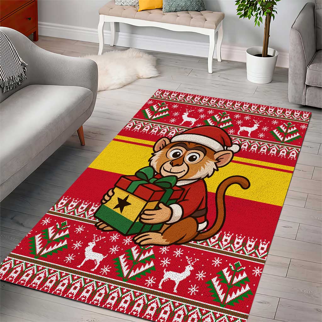 Ghana Christmas Area Rug with Monkey Holding Gift Ghana Map and Festive - Wonder Print Shop