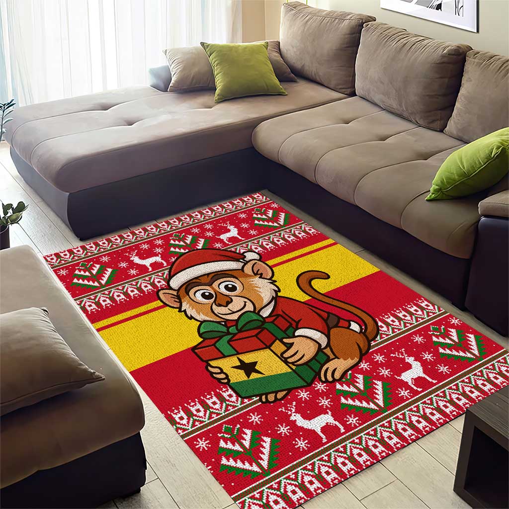 Ghana Christmas Area Rug with Monkey Holding Gift Ghana Map and Festive - Wonder Print Shop