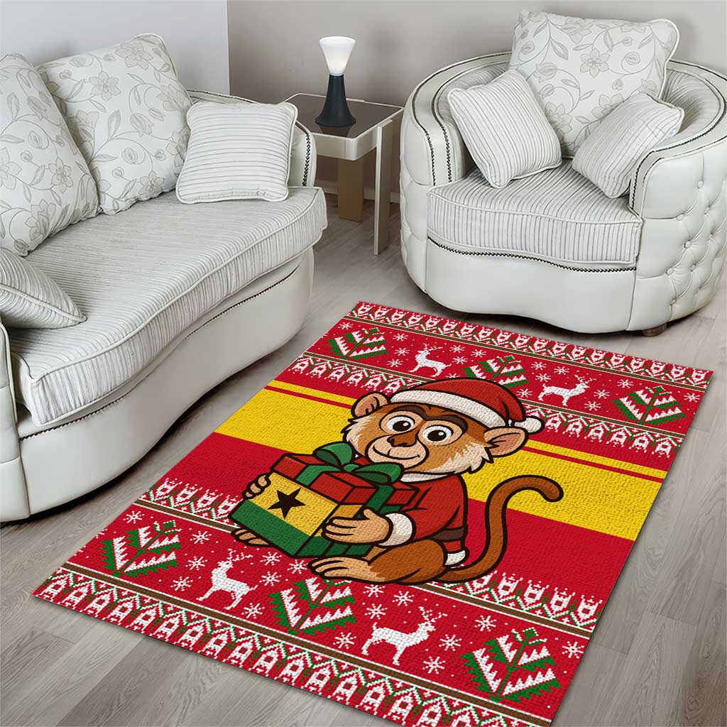 Ghana Christmas Area Rug with Monkey Holding Gift Ghana Map and Festive - Wonder Print Shop