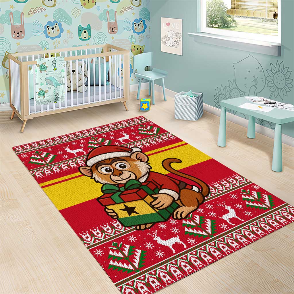 Ghana Christmas Area Rug with Monkey Holding Gift Ghana Map and Festive - Wonder Print Shop