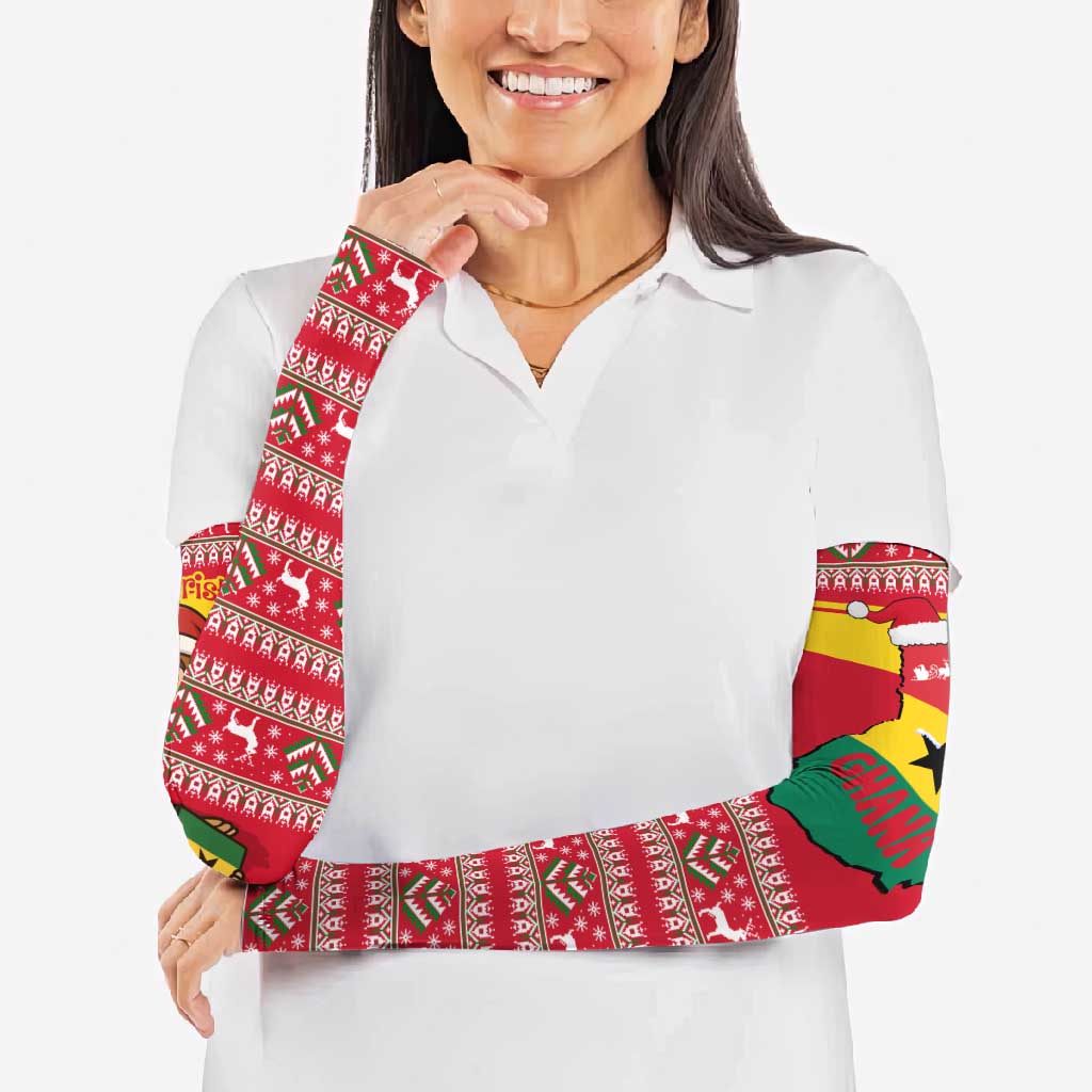 Ghana Christmas Arm Sleeves with Monkey Holding Gift Ghana Map and Festive - Wonder Print Shop