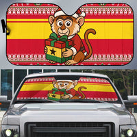 Ghana Christmas Auto Sun Shade with Monkey Holding Gift Ghana Map and Festive - Wonder Print Shop