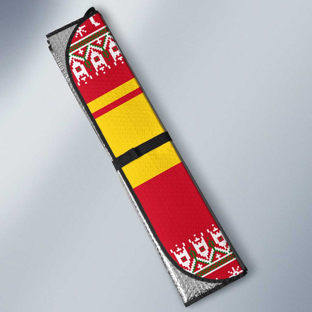 Ghana Christmas Auto Sun Shade with Monkey Holding Gift Ghana Map and Festive - Wonder Print Shop