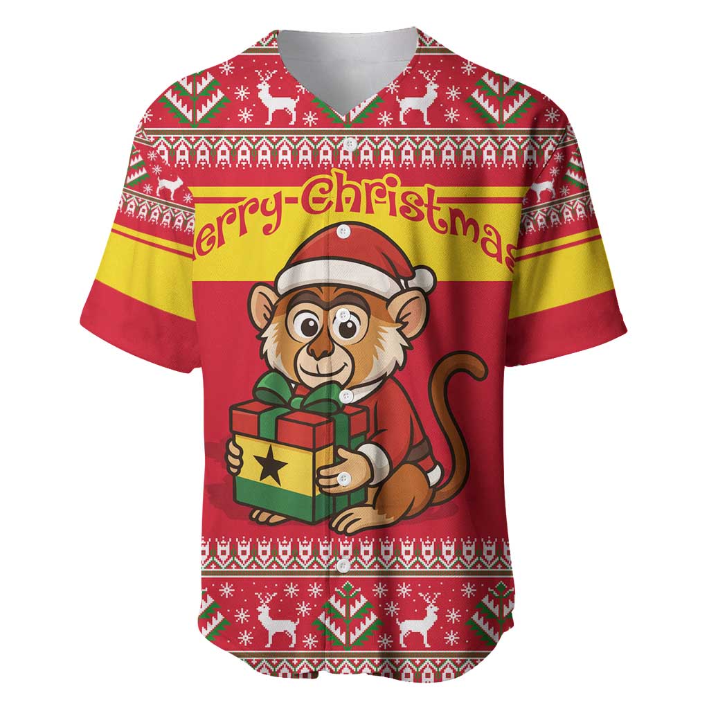 Ghana Christmas Baseball Jersey with Monkey Holding Gift Ghana Map and Festive - Wonder Print Shop