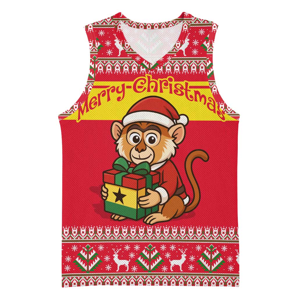 Ghana Christmas Basketball Jersey with Monkey Holding Gift Ghana Map and Festive - Wonder Print Shop