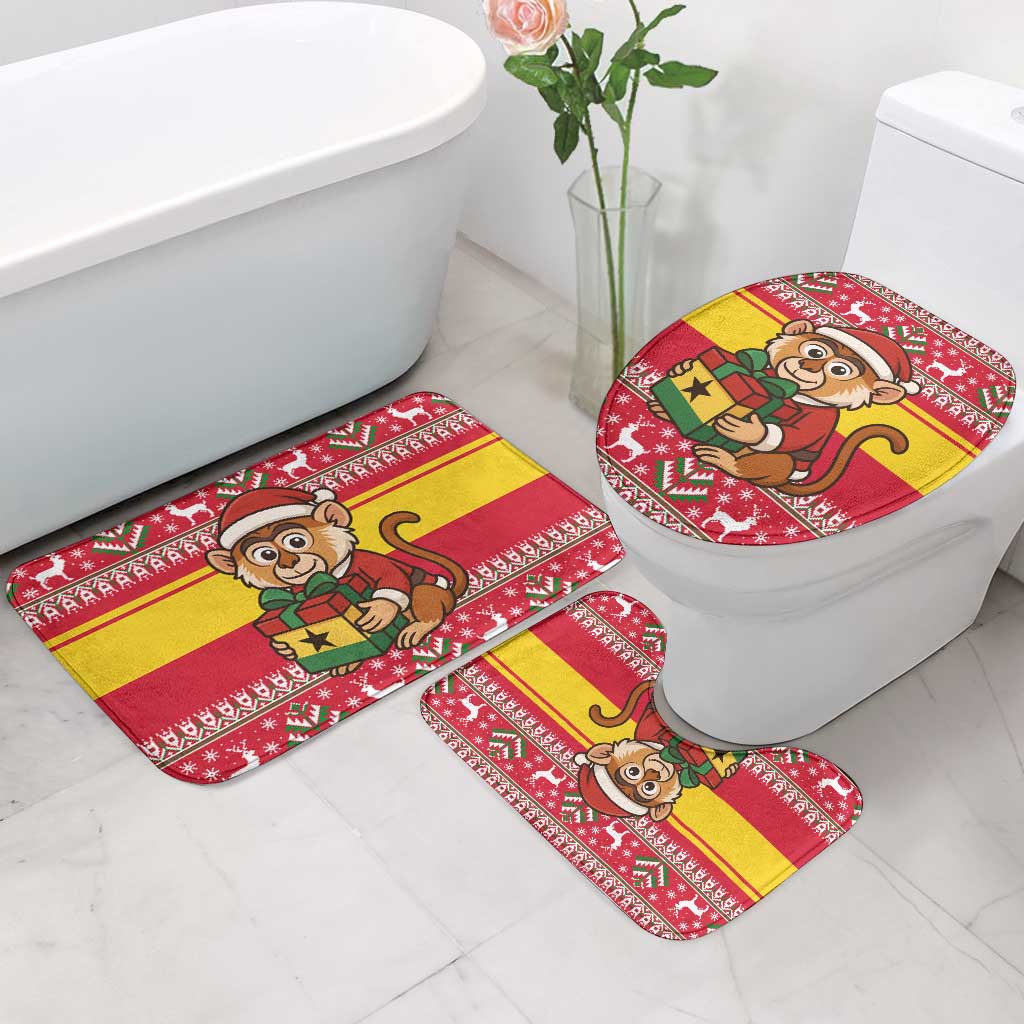 Ghana Christmas Bathroom Set with Monkey Holding Gift Ghana Map and Festive - Wonder Print Shop
