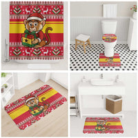 Ghana Christmas Bathroom Set with Monkey Holding Gift Ghana Map and Festive - Wonder Print Shop