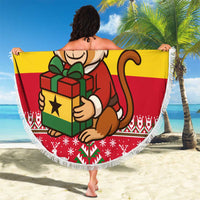 Ghana Christmas Beach Blanket with Monkey Holding Gift Ghana Map and Festive - Wonder Print Shop