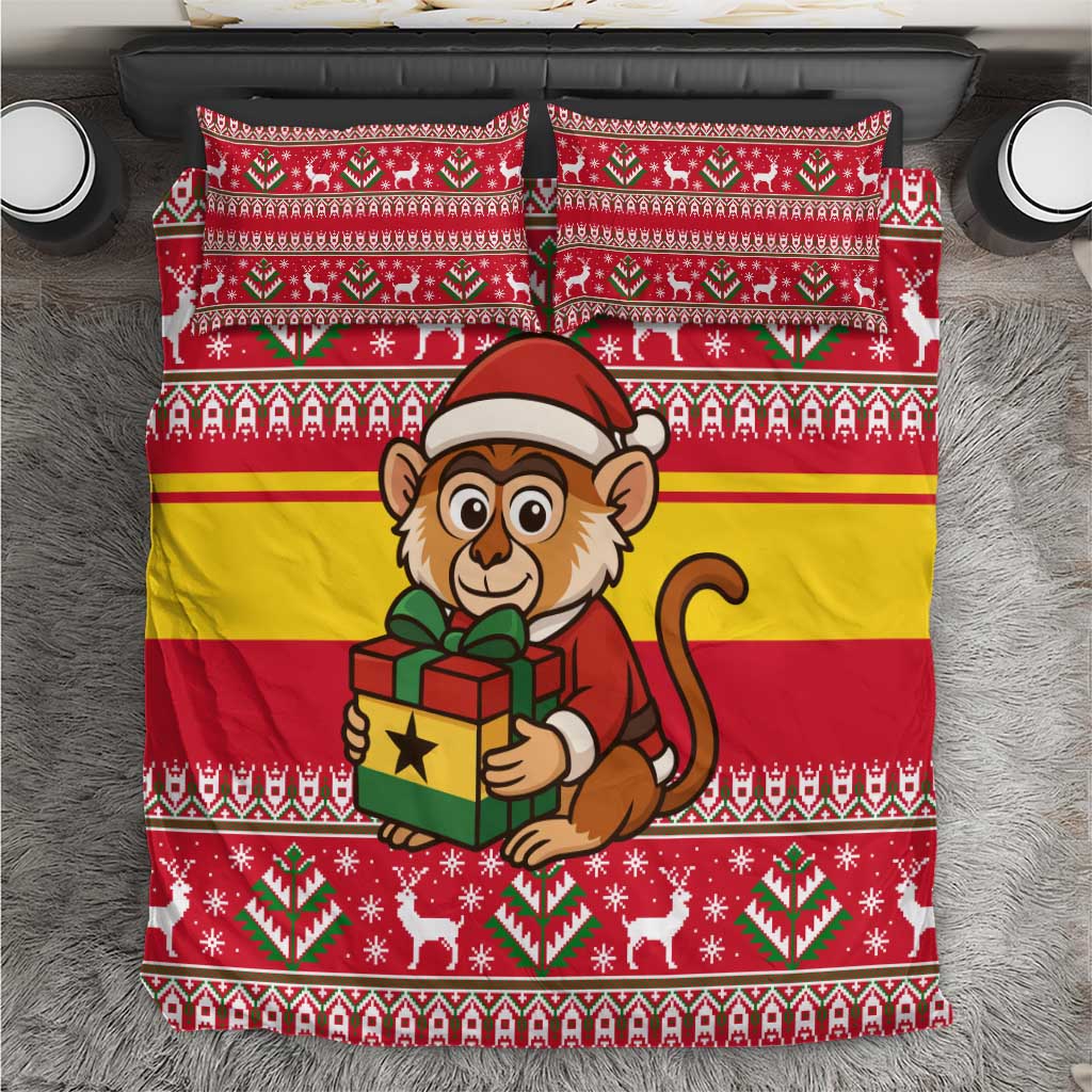 Ghana Christmas Bedding Set with Monkey Holding Gift Ghana Map and Festive - Wonder Print Shop