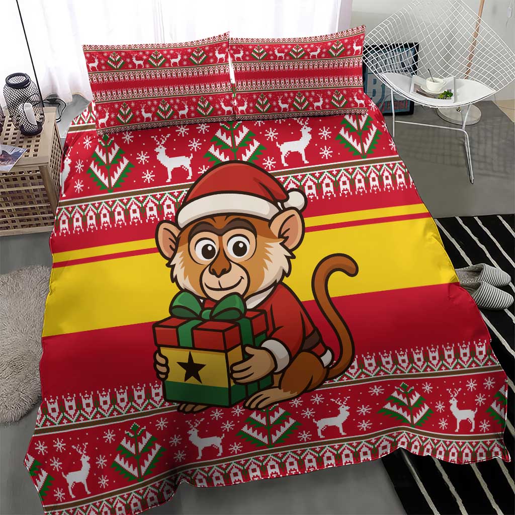 Ghana Christmas Bedding Set with Monkey Holding Gift Ghana Map and Festive - Wonder Print Shop