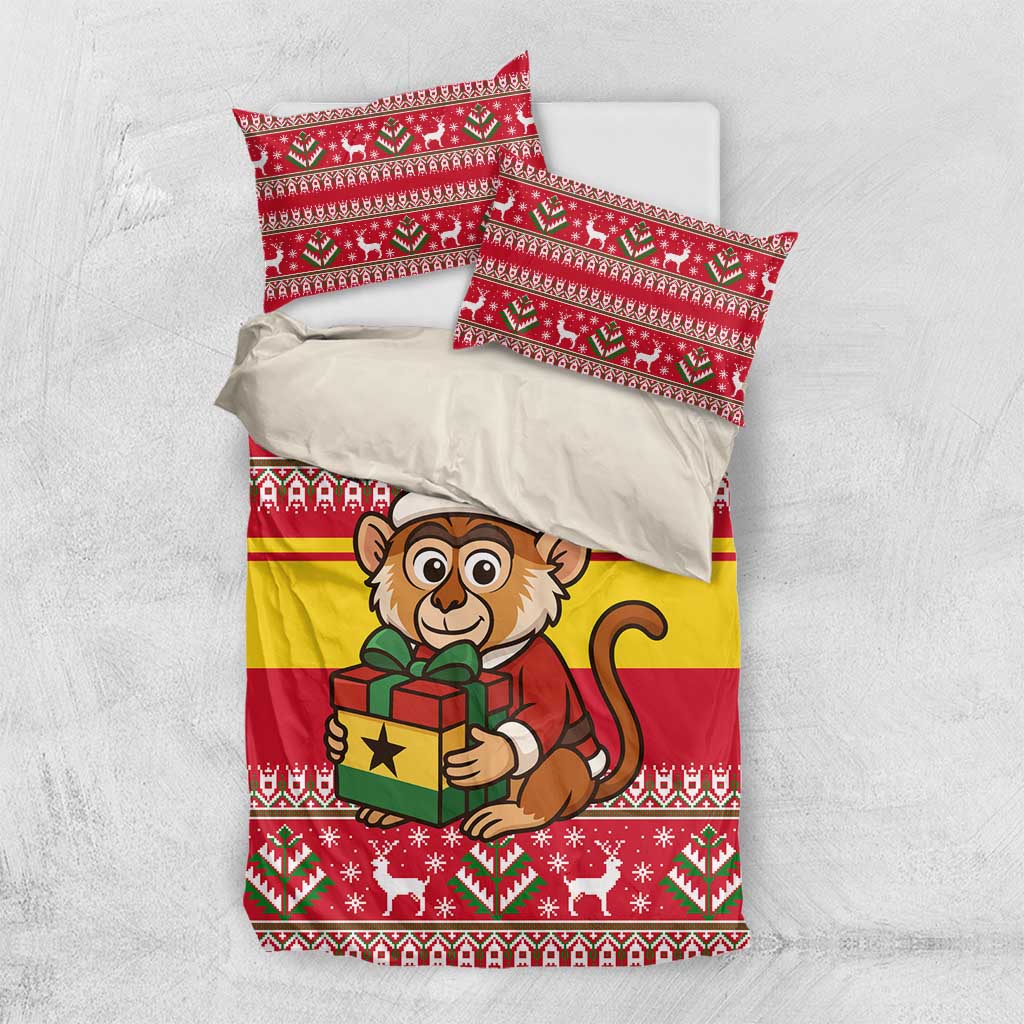 Ghana Christmas Bedding Set with Monkey Holding Gift Ghana Map and Festive - Wonder Print Shop