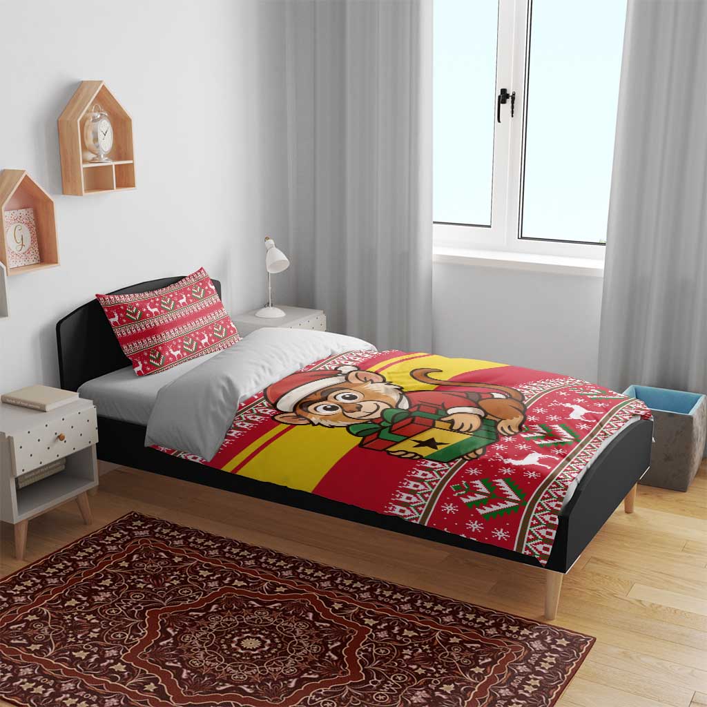 Ghana Christmas Bedding Set with Monkey Holding Gift Ghana Map and Festive - Wonder Print Shop