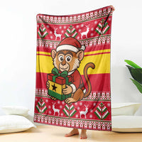 Ghana Christmas Blanket with Monkey Holding Gift Ghana Map and Festive - Wonder Print Shop