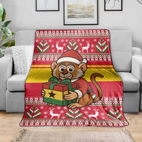 Ghana Christmas Blanket with Monkey Holding Gift Ghana Map and Festive - Wonder Print Shop