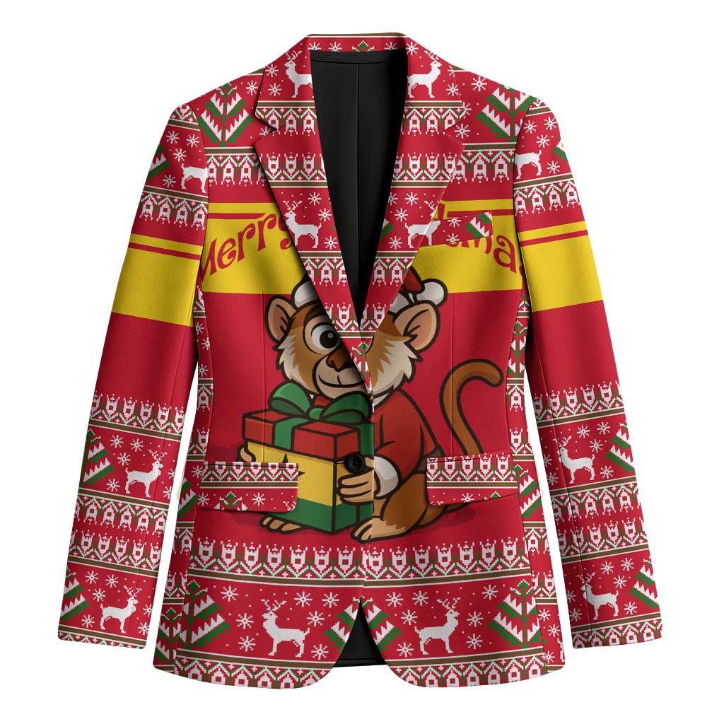 Ghana Christmas Blazer with Monkey Holding Gift Ghana Map and Festive - Wonder Print Shop