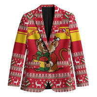 Ghana Christmas Blazer with Monkey Holding Gift Ghana Map and Festive - Wonder Print Shop