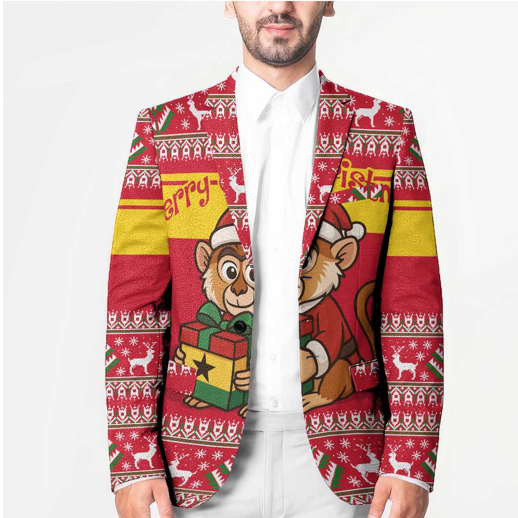 Ghana Christmas Blazer with Monkey Holding Gift Ghana Map and Festive - Wonder Print Shop