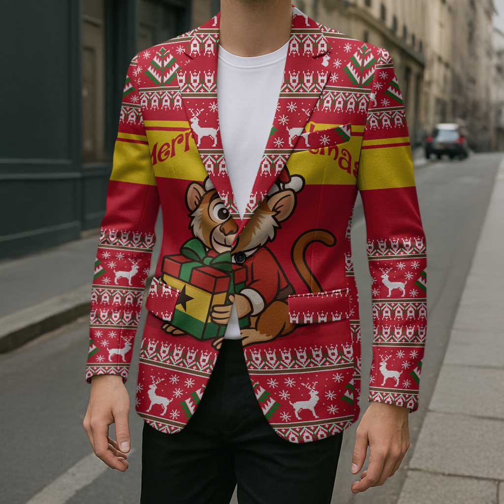 Ghana Christmas Blazer with Monkey Holding Gift Ghana Map and Festive - Wonder Print Shop