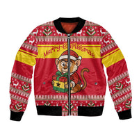 Ghana Christmas Bomber Jacket with Monkey Holding Gift Ghana Map and Festive - Wonder Print Shop