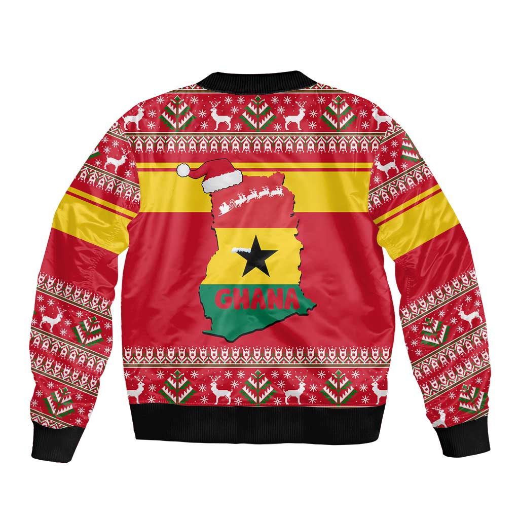 Ghana Christmas Bomber Jacket with Monkey Holding Gift Ghana Map and Festive - Wonder Print Shop