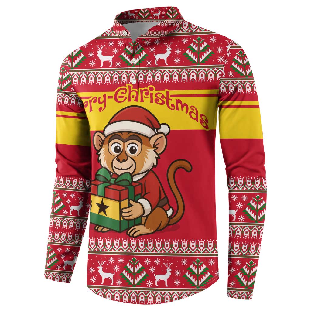 Ghana Christmas Button Sweatshirt with Monkey Holding Gift Ghana Map and Festive - Wonder Print Shop