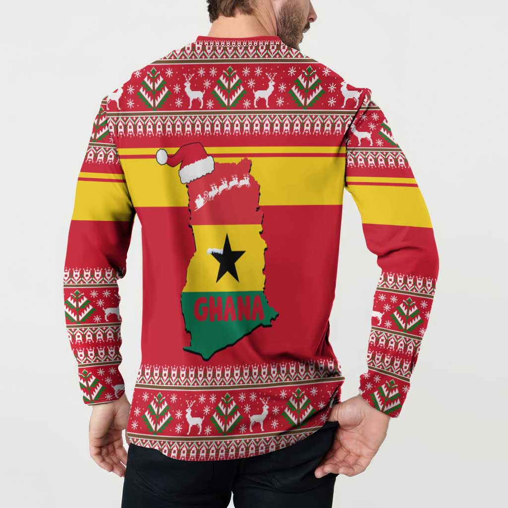 Ghana Christmas Button Sweatshirt with Monkey Holding Gift Ghana Map and Festive - Wonder Print Shop