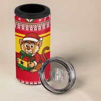Ghana Christmas 4 in 1 Can Cooler Tumbler with Monkey Holding Gift Ghana Map and Festive - Wonder Print Shop