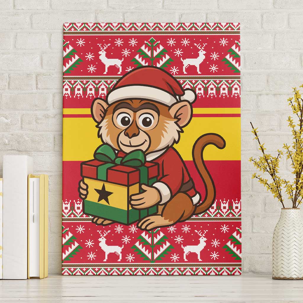 Ghana Christmas Canvas Wall Art with Monkey Holding Gift Ghana Map and Festive - Wonder Print Shop