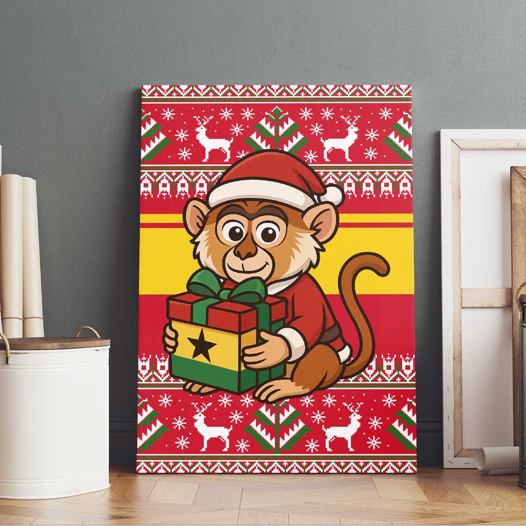 Ghana Christmas Canvas Wall Art with Monkey Holding Gift Ghana Map and Festive - Wonder Print Shop