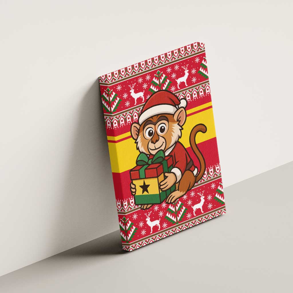 Ghana Christmas Canvas Wall Art with Monkey Holding Gift Ghana Map and Festive - Wonder Print Shop