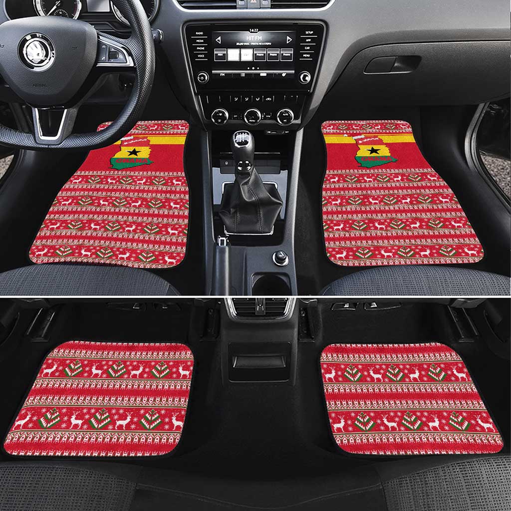 Ghana Christmas Car Mats with Monkey Holding Gift Ghana Map and Festive - Wonder Print Shop