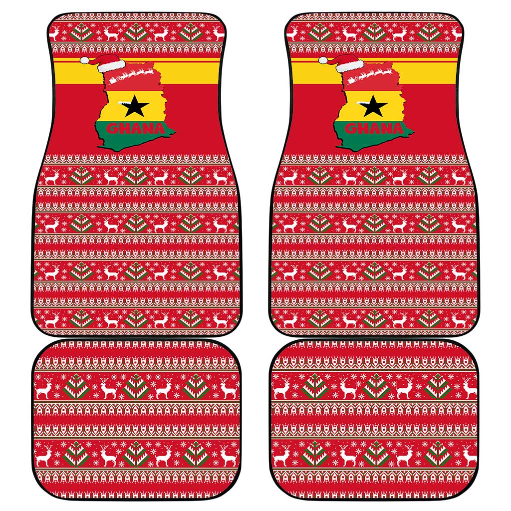 Ghana Christmas Car Mats with Monkey Holding Gift Ghana Map and Festive - Wonder Print Shop