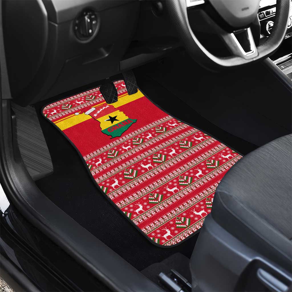 Ghana Christmas Car Mats with Monkey Holding Gift Ghana Map and Festive - Wonder Print Shop